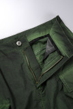 Calças de patchwork sólidas casuais verdes regulares de cintura alta convencionais de cores sólidas
