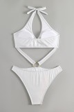 Белые сексуальные однотонные купальники с открытой спиной (с прокладками)