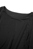 Svarta Casual Solid Patchwork O-hals långärmade klänningar
