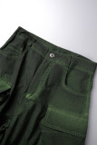 Groen Casual Solide Patchwork Normale hoge taille Conventionele effen kleurbroek
