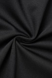 Blusas de colarinho frênulo de patchwork sólidas casuais pretas