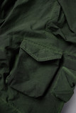 Pantalones casuales de patchwork sólido regular de cintura alta de color sólido convencional verde
