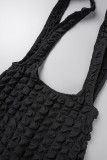 Black Sexy Solid Backless Spaghetti Strap Sleeveless Two Pieces