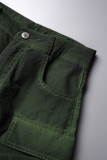 Grüne, lässige, solide Patchwork-Hose mit normaler hoher Taille und herkömmlicher einfarbiger Hose