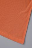 Vestiti dalla gonna di un punto del colletto trasparente della sciarpa della maglia della rappezzatura solida sexy arancione