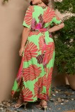 Vestido largo con cuello en V y patchwork con estampado informal multicolor Vestidos de talla grande