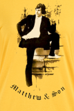 Желтые повседневные футболки с круглым вырезом в стиле пэчворк с винтажным принтом