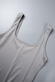 Серые сексуальные повседневные узкие комбинезоны с открытой спиной и U-образным вырезом в спортивной одежде