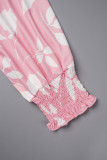 Svart Casual Daily Floral Bandage Patchwork Utskrift Stringy Selvedge Smocking V-hals Halv ärm Två delar