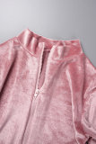 Pink Casual Solid Patchwork Zipper Collar Skinny Romper