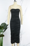 Black Sexy Casual Solid Backless Fold Strapless Sleeveless Dress Dresses