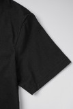 Zwarte casual vintage print schedel patchwork T-shirts met ronde hals