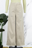 Pantalones caqui casuales de patchwork sólido regular de cintura alta de color sólido convencional