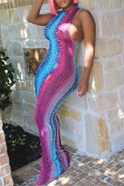 Многоцветное сексуальное повседневное платье с принтом, базовое длинное платье с круглым вырезом, платья