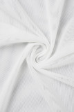 Bianco Dolce Solido Colletto cardigan in rete trasparente Taglie forti Due pezzi (senza bikini)