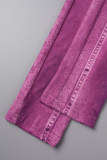 Due pezzi a maniche lunghe con scollo a O patchwork con stampa casual rossa rosa
