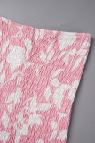 Svart Casual Daily Floral Bandage Patchwork Utskrift Stringy Selvedge Smocking V-hals Halv ärm Två delar