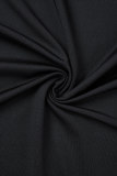 ブラック カジュアル プリント パッチワーク タートルネック ロング スリーブ ドレス