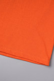 T-shirt con collo a lettera O patchwork con stampa base vintage arancione