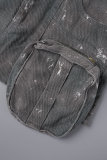 Camuflaje Calle Estampado de camuflaje Patchwork Bolsillo Regular Cintura baja Pantalones rectos con estampado completo (con cinturón)