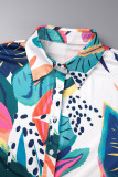 Многоцветный повседневный принт в стиле пэчворк Воротник рубашки с коротким рукавом Из двух частей