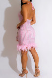 ピンクのセクシーなパッチワークホット掘削包帯バックレスノースリーブドレスドレス