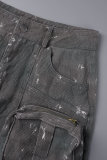 Camouflage Street Camouflage-Print Patchwork-Tasche Normale niedrige Taille gerade Volldruckhose (mit Gürtel)