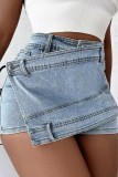 Grey Casual Solid Patchwork Plus Size Jeans