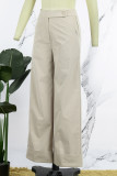 Pantalones caqui casuales de patchwork sólido regular de cintura alta de color sólido convencional