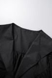 Botones de retazos sólidos dulces negros con vestidos rectos con cuello en V de lazo