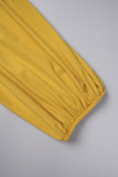 Amarelo Plus Size Casual Simplicidade Sólida com Cinto Cor Sólida Fora do Ombro Plus Size Duas Peças