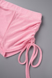 Pink Sexy Casual Sportswear Solid Bandage Backless Halter Sleeveless Two Pieces