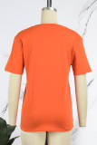 T-shirt con collo a lettera O patchwork con stampa base vintage arancione
