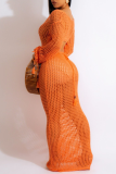 Оранжевые сексуальные однотонные купальники с кисточками, выдолбленные в стиле пэчворк, накидка (без бикини)