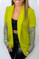 Fluorescent Green Casual Solid Mesh Turn-back Collar Outerwear