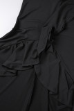 Vestido irregular de correa de espagueti sin espalda de patchwork sólido informal negro Vestidos