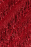 Мандариново-красный сексуальный сплошной лоскутный косой воротник без рукавов из двух частей