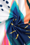 Colletto camicia patchwork stampa casual multicolore manica corta due pezzi