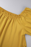 Yellow Plus Size Casual Simplicity Solid With Belt Solid Color Off the Shoulder Plus Size Two Pieces