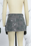 Camouflage Street Camouflage Print Patchwork Pocket Regular Low Waist Straight Full Print Bottoms (With Belt)