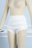 White Casual Solid Patchwork Regular High Waist Conventional Patchwork Shorts