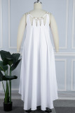 Белое сексуальное повседневное сплошное выдолбленное асимметричное платье без рукавов с круглым вырезом Платья