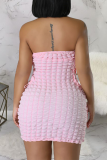 Pink Sexy Solid Patchwork Backless Cross Straps Strapless One Step Skirt Dresses