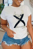 Schwarzes, lässiges Patchwork-T-Shirt mit O-Ausschnitt
