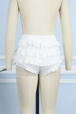 White Casual Solid Patchwork Regular High Waist Conventional Patchwork Shorts