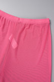 Розовый сексуальный однотонный прозрачный комплект из трех предметов с длинным рукавом и V-образным вырезом