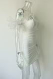 Белые сексуальные однотонные платья-юбки в стиле пэчворк с открытой спиной и сеткой без бретелек