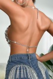 White Sexy Patchwork Hollowed Out Chains Backless Halter Tops