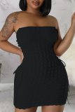 Черные сексуальные однотонные лоскутные платья с открытой спиной и перекрестными ремешками без бретелек, одноступенчатые платья-юбки