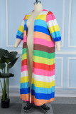 Multicolor Rainbow Casual Striped Print Long Cardigan Outerwear